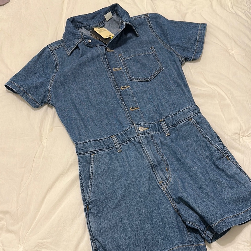 Levi's Blue Denim Jumpsuit Classic Collar Button-Front